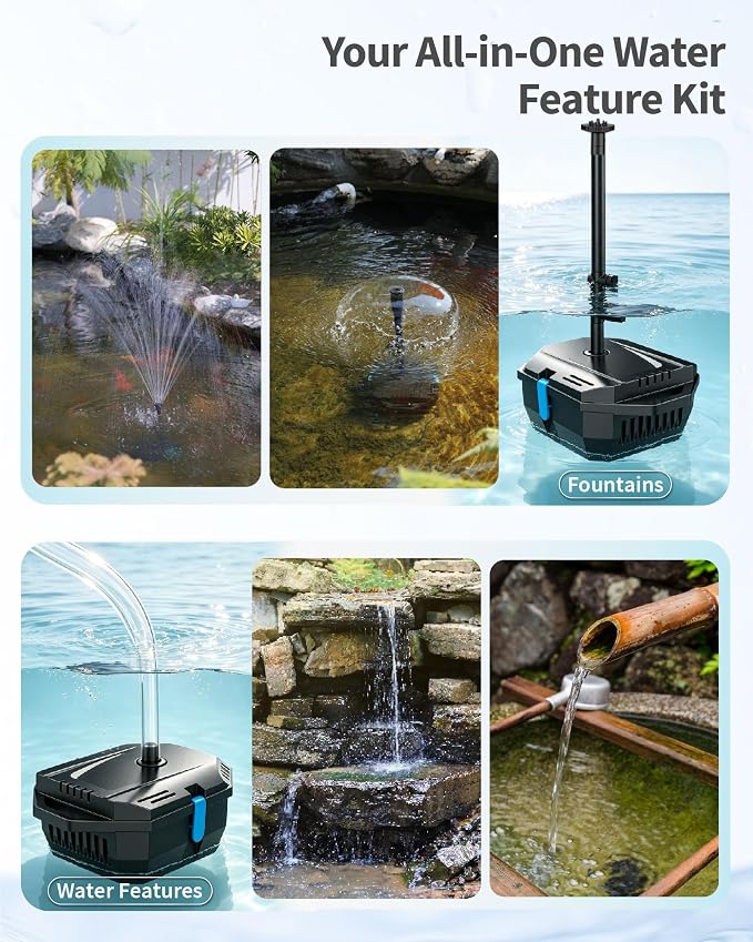 20W Solar Pond Filter with Fountain Pump, Solar Pond Pump and Filter Kit for Outdoor Pond Filter Box with Bio Media for Water Gardens, Ponds Up to 280 Gallons P3202