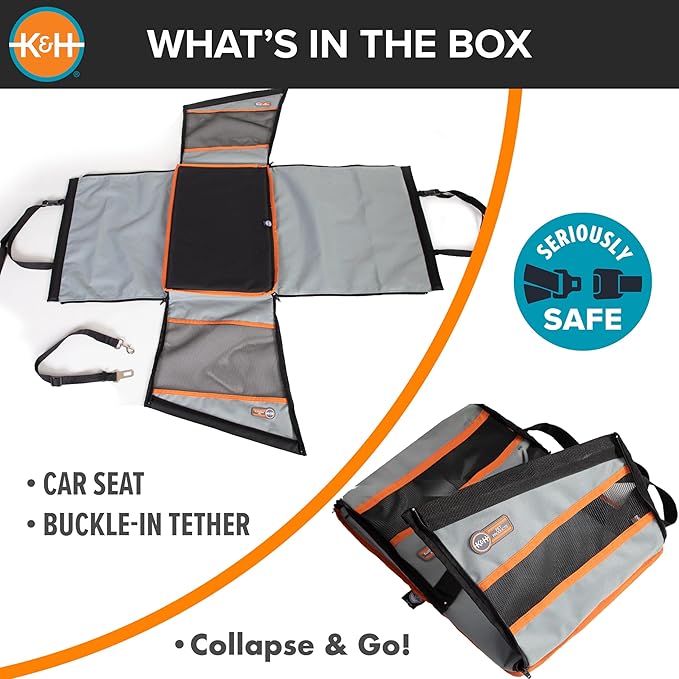 K&H Pet Products Buckle N Go Dog Car Seat for Large Dogs, Waterproof Fabric, Breathable Mesh Sides, Adjustable Seat Belt Leash, Carseat for Medium to Large Pets, Car Seat Cover - 21 X 19 X 19in