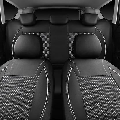 CAR PASS Piping PU Leather Car Seat Cover Full Set, Inside Zipper Design and Reserved Opening Holes, Airbag Compatible,Universal FIT for Car, SUVs,Van,Trucks（Full Set, Black & Silver