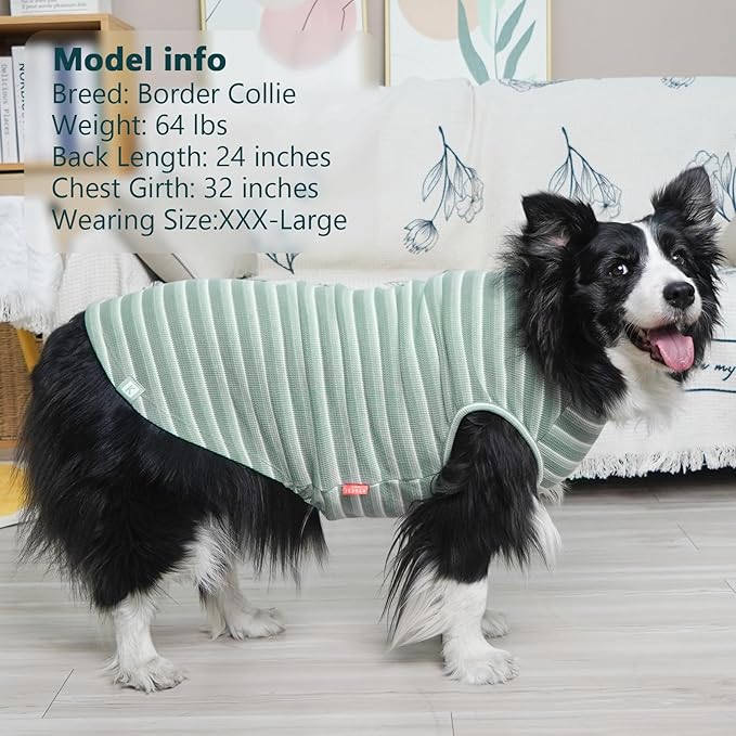 KYEESE 2Pack Waffle Dog Shirts, Lightweight Sleeveless Dog T Shirts for Large Dogs Boy Girl, Breathable Pet Vest Comfortable Tank Top Soft Dogs Clothes for Daily Wear, Green+Striped, 3XL