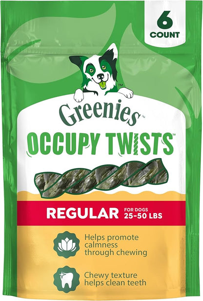 Greenies Occupy Twists Natural Dog Treats Regular Size Dog Chews Long Lasting Chicken Flavor, 8.65 oz. Pack, 6 Count