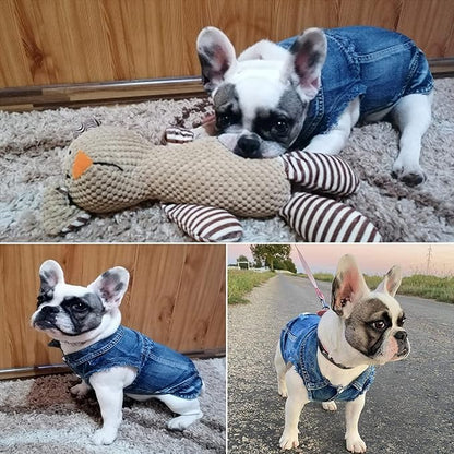 Dog Jean Jacket, Blue Denim Lapel Vest Coat T-Shirt Costume Girl Boy Puppy Clothes, Comfort and Cool Apparel for Small Medium Dogs Cats