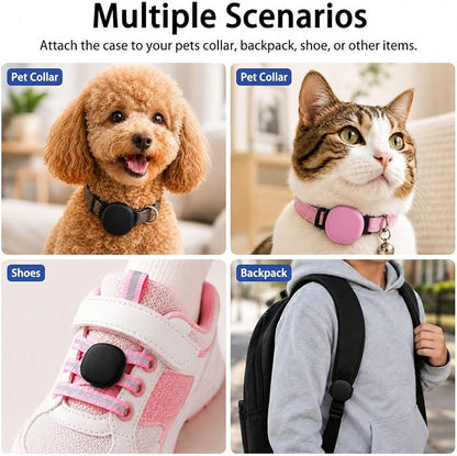 Cat Collar Holder Case for Life360 Tile Sticker 2024 (Smallest Tracker) | Lightweight, Ultra-Durable Anti-Lost Silicone Protective Cover for Pet Accessories, Fits 0.43-0.85" Width, 2-Pack Black