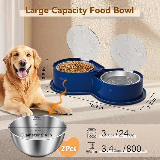 Newget Stainless Steel Dog Bowl Set with Lids, 304 Metal Dual Food & Water Bowls for Dogs & Cats, Large Capacity Pet Feeder with Cover Keeps Food Fresh, Anti-Skid Dog Dish for Small/Medium/Large Pets
