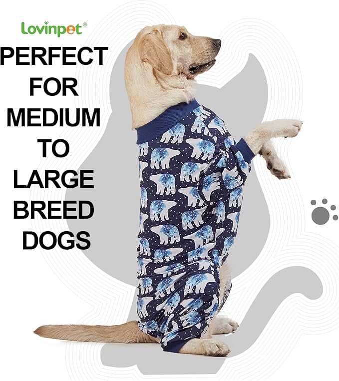 LovinPet Big Dog Pajamas, Post Surgery Onesie UV Protection, Blue Triangle Print, Lightweight Stretchy Big Dogs Pullover Shirt, Full Coverage Large Breed Dog Jammies, Pet PJ's, XL