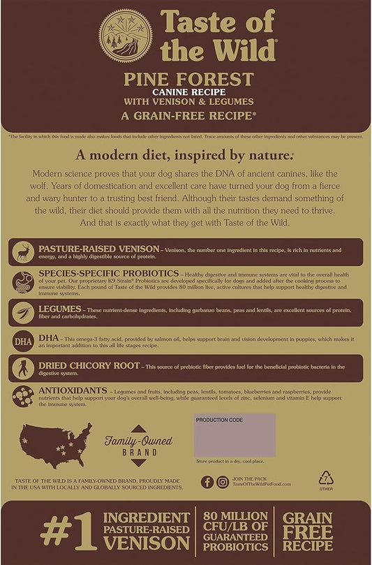 Taste of the Wild Grain Free High Protein Real Meat Recipe Pine Forest Premium Dry Dog Food, Venison, 14 pounds