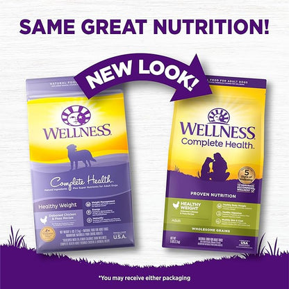 Wellness Complete Health Healthy Weight Adult Dry Dog Food, Wholesome Grain Kibble, Chicken and Peas Recipe, 5 lb Bag