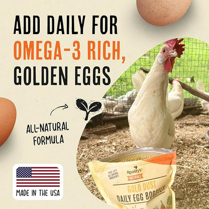Roosty's Gold Dust Daily Egg Booster - Golden Yolks and Stronger Shells - All Natural Omega-3 Rich - US Made Chicken Supplement - Chicken Health Supplies