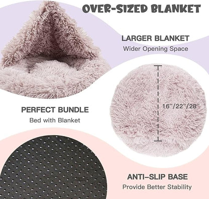 Himax Dog Beds for Large Dogs, Donut Dogs Beds with Blanket Attached, Calming Dog Bed Washable (20"/26"/35") Beige