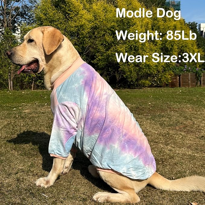 Dog Cotton Colorful Tie Dye T-Shirts Soft and Stretchy Breathable Pet Shirt Pajamas Pets Clothes for Large Dogs Tiedye XL