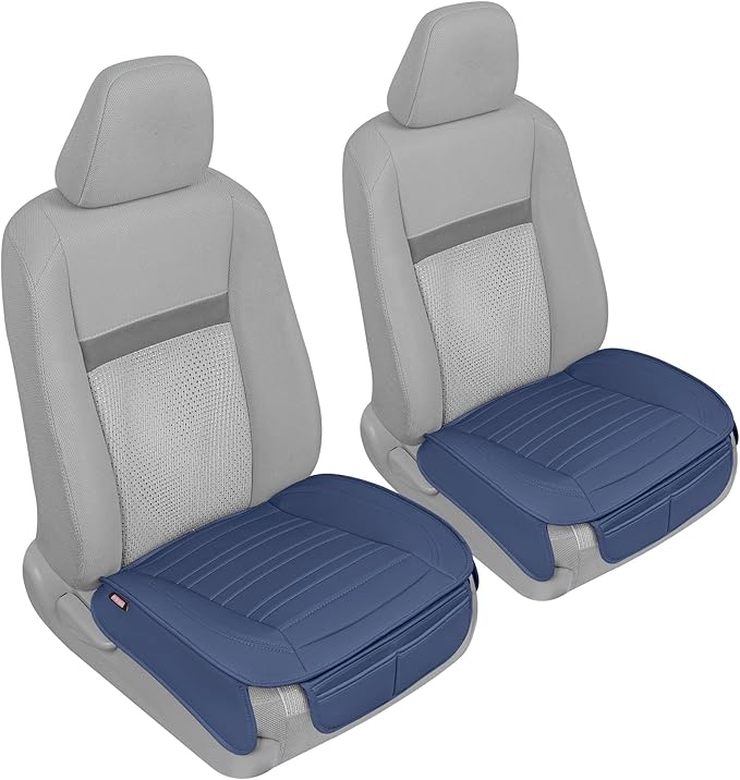 Motor Trend Seat Covers for Cars Trucks SUV, Faux Leather 2-Pack Blue Padded Car Seat Covers with Storage Pockets, Premium Interior Car Seat Cover