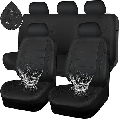 CAR PASS Neoprene Waterproof Seat Covers, Universal Fit Black Full Sets, Protective Interior Covers for Auto SUV, Vans, Sedans, Trucks