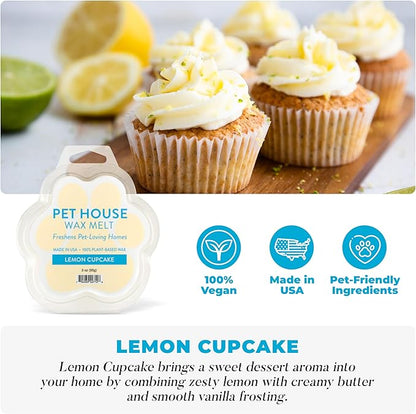 One Fur All Pet House Spring and Summer Wax Melts for Pet Odor, Natural, Plant Based Soy Wax Melts, Long Lasting Fragrance for Fresh Smelling Homes, Lemon Cupcake