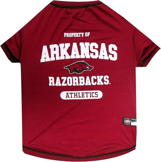 Pets First Collegiate ARKANSAS RAZORBACKS Dog T-Shirt, Medium. - Licensed Shirt for Pets Team Colored with Team Logos.- Premium Stretchable Materials for the Comfrot of your Dog & Cat.