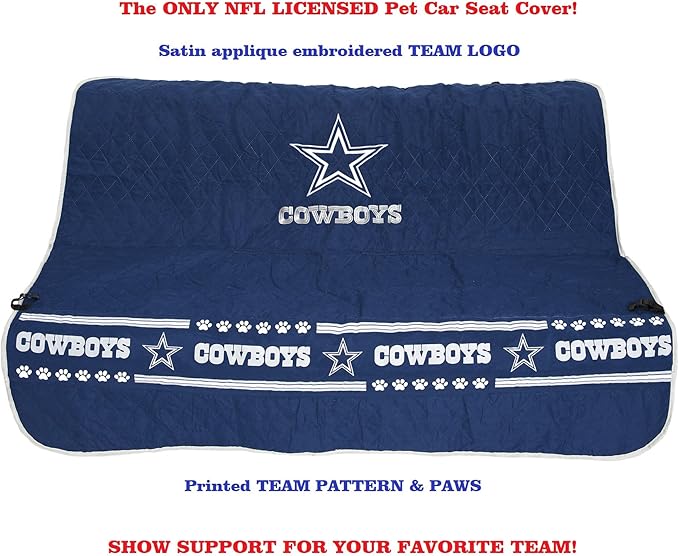 Pets First NFL CAR SEAT COVER - DALLAS COWBOYS Waterproof, Non-slip BEST Football LICENSED PET SEAT cover for DOGS & CATS,55 x 50 Inches