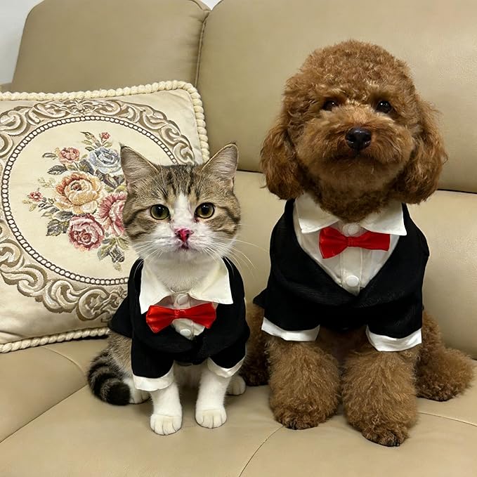 Dog Tuxedo Suit with Bow Tie Dog Shirt Puppy Clothes Formal Pet Tux Party Birthday Costume for Small Medium Dogs Pet Weding Attire Dress Up Cosplay Prince Costume Gentleman Apparel (Large)