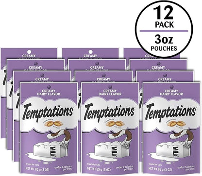 Temptations Cat Treats, Classic Crunchy and Soft Cat Treats, Creamy Dairy Flavor, 3 oz. Pouch (Pack of 12)