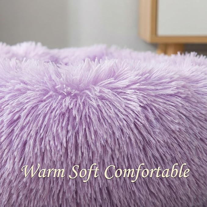 Tiny Dog Bed 11.8 Inch for Extra Small Dogs,Washable Puppy Bed,Soft Faux Fur Calming Donut Bed for Chihuahua Yorkie Maltese Pomeranian,Purple and White