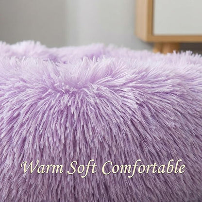 Tiny Dog Bed 11.8 Inch for Extra Small Dogs,Washable Puppy Bed,Soft Faux Fur Calming Donut Bed for Chihuahua Yorkie Maltese Pomeranian,Purple and White