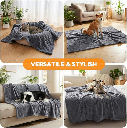 Waterproof Dog Blanket for Couch – Double Sided Washable Cat Puppy Blanket, Durable Furniture Protector for Dogs and Cats, Grey L(60×50)"