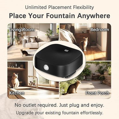 HAPUP Smart Power Companion with Sensor LED Display Builted in 5000mAh Battery for All USB Battery Operated Cat Water Fountain Cat Fountain Cordless Pet Water Fountain for Cats