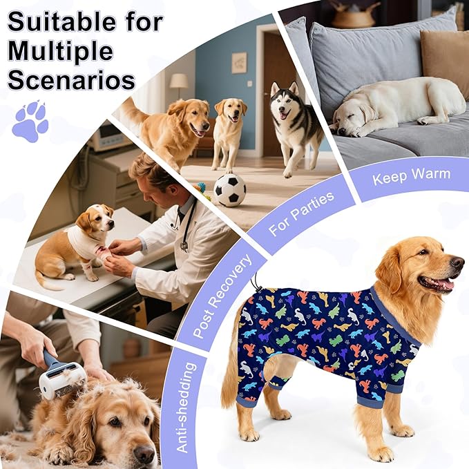 Bienbee Dog Pajamas, 4 Pack Dog Recovery Suit Shedding Suit Cute Soft Puppy Clothes Dogs Pjs Onesies Jammies Adjustable Breathable & Stretchy Clothes for Small Medium Large Dogs Girl Boy Puppy-3XL