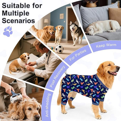 Bienbee Dog Pajamas, 4 Pack Dog Recovery Suit Shedding Suit Cute Soft Puppy Clothes Dogs Pjs Onesies Jammies Adjustable Breathable & Stretchy Clothes for Small Medium Large Dogs Girl Boy Puppy-3XL