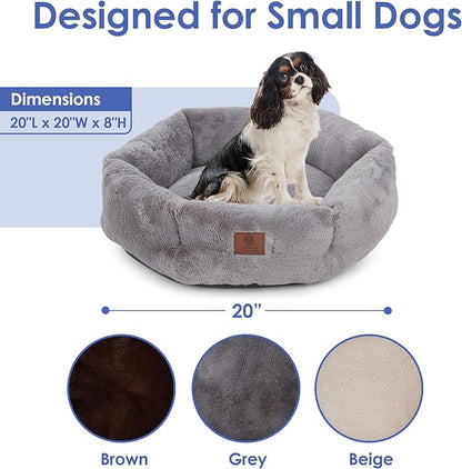 American Kennel Club Round Plush Dog Bed - 20" Cozy Donut Design for Small Pets, Ultra-Soft Washable Pet Bed with Non-Slip Bottom, Durable High-Loft Filling, Gray