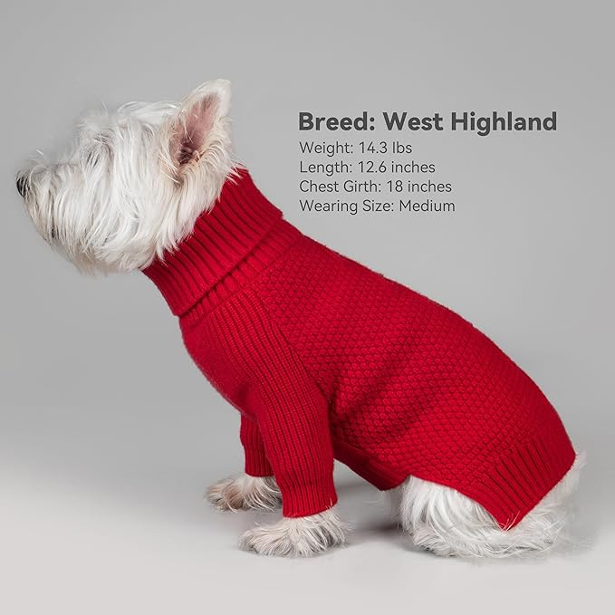 cyeollo Dog Christmas Sweaters for Medium Dogs Male, Stretchy Warm Turtleneck Doggy Clothes for Fall Winter, Thermal Knit Pet Apparel with Sleeves, Red XL