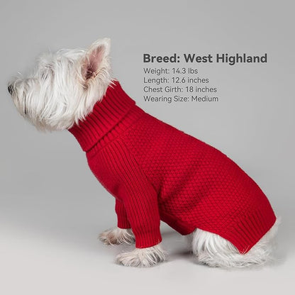 cyeollo Dog Christmas Sweaters for Small Dogs Boy, Pullover Turtleneck for Dogs Female, Knitted Doggy Fall Winter Warm Cold Weather Dog Clothes Apparel with Sleeves, Red L