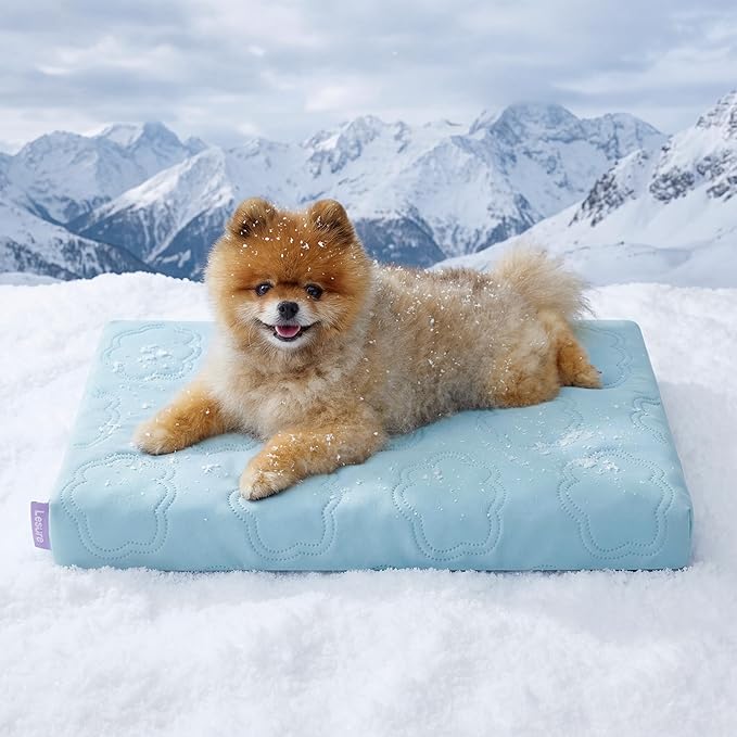 LE SURE Cooling Dog Bed for Small Dogs, Q-Max>0.5 Cooling Mat with Removable Washable Cover, Breathable Orthopedic Egg Crate Foam Summer Pad for Active/Long-Haired/Senior Pets/Cats/Puppy, 23x17 Inch