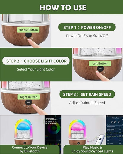 Relaxing Indoor Water Fountain with Gentle Rain Sounds, Weljoy Cloud Rainbow Rain Tabletop Fountain with Color Changing Lights, Wireless Design for Office Desk Meditation (Wood)
