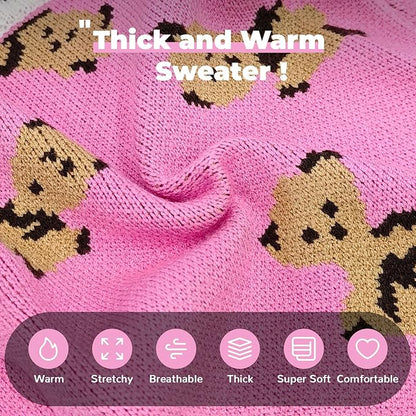 PETCARE Small Dog Sweater Cute Bear Dog Cardigan Coat Clothes for Small Medium Dogs Boy Girl Cat Sweaters Clothes for Cats Only Soft Warm Fall Winter Puppy Knitted Outfits Chihuahua Shih Tzu, Pink