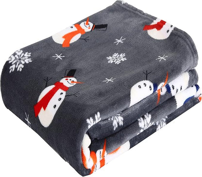 Elegant Comfort Velvet Touch Ultra Plush Christmas Holiday Printed Fleece Throw/Blanket-50 x 60inch, (Snowman Flake)