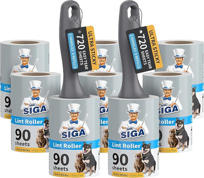MR.SIGA Extra Sticky Lint Roller Pet Hair Remover for Clothes, 720 Sheets | Dog and cat fur remover, removes hair from couch, furniture and carpet easily