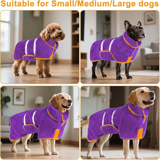 Bienbee Dog Bathrobe, Quick Drying Super Absorbent Dog Robes for After Bath, Warm Keeping Dogs Towel, Dogs Bath Supplies, Dark Purple XL