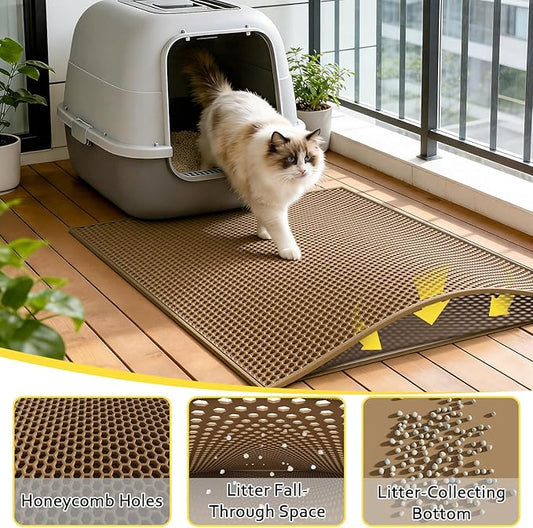 Cat Litter Mat, 30"X24" Large Double Layer Litter Trapping Mat, Waterproof/Urineproof, Easy to Clean Kitty Litter Mats for Floor, Scatter Control (Brown-1Pack)