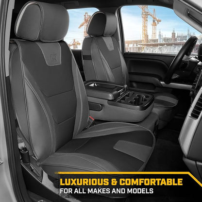 Cat® Edge Deluxe Faux Leather Car Seat Covers – Full Set (2 Front + 1 Rear Bench) – Semi-Custom Universal Fit, Two-Tone Black – Rugged Automotive Interior Covers for Cars, Trucks & SUVs