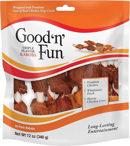 Good'n'Fun Triple Flavored Rawhide Kabobs for Dogs, Beef, 12 ounces