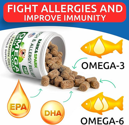 BARK&SPARK (Pack of 2 Omega 3 for Dogs - 360 Fish Oil Chews for Dog Shedding, Skin Allergy, Itch Relief, Hot Spots Treatment - Joint Health - Skin & Coat Supplement - EPA&DHA Fatty Acids