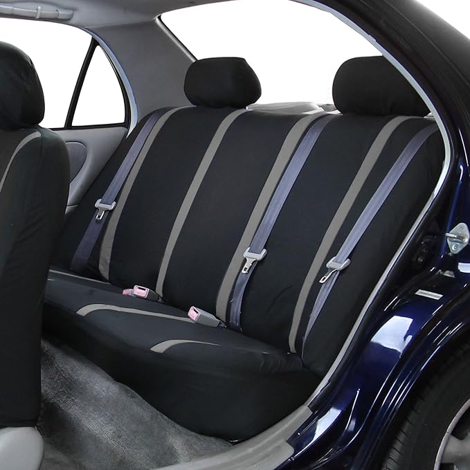 FH Group Car Seat Covers Rear Set Cloth - Car Seat Covers with Removable Headrest,Universal Fit,Automotive SeatCovers,Washable Car SeatCover for SUV,Sedan,Van Gray