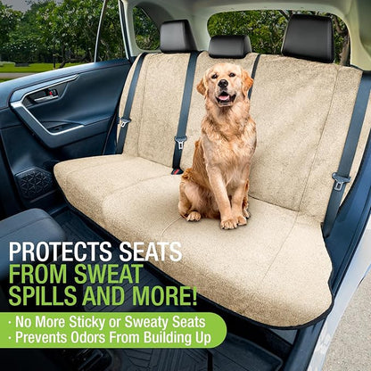 Season Guard Back Seat Towel Seat Cover for Cars; Great for After Gym Workouts, Dogs, and Outdoor Activities; Universal Fit for Cars SUVs Vans Trucks, EZ fit, Non Slip Grip, Tan