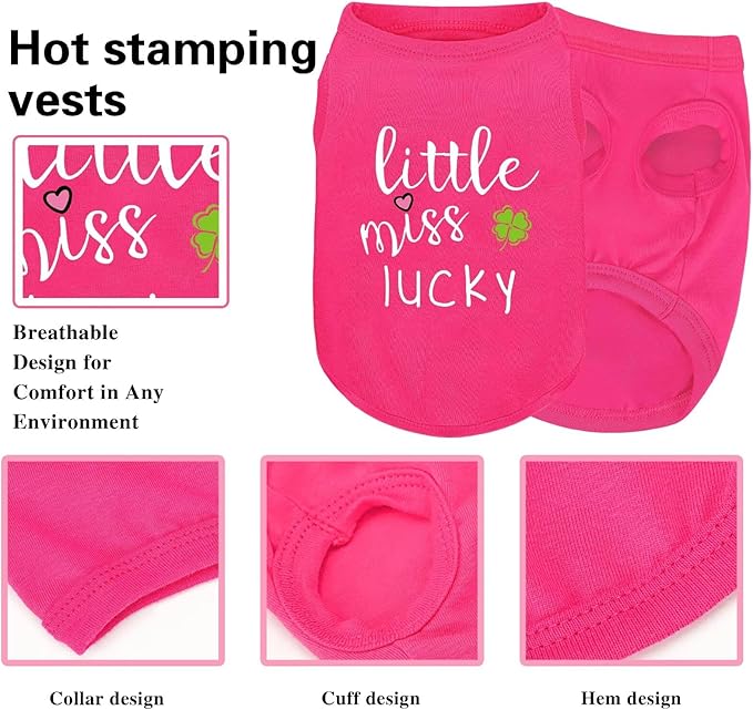 Pink Cotton Dog Shirt with 'Little Miss Lucky' Print, Soft & Breathable Pet Apparel for Small to Large Dogs, All-Season Sleeveless Vest, Cute and Comfortable Dog Outfit.Pink Four-Leaf Clover 3XL