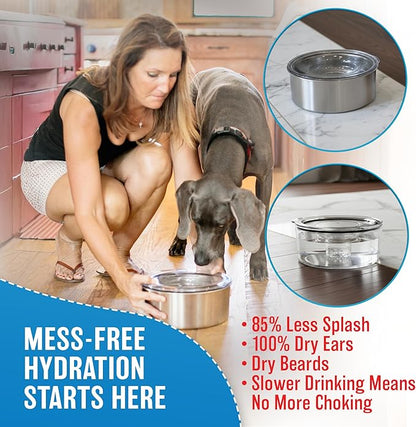 Slopper Stopper Tritan Plastic Dripless Water Bowl with Lid – Holds 1 Gal, Reduces Spills & Trails Up to 85%+, Water Bowl for Mammoth Breed Dogs (131+ lbs), The Original Slobber Stopper