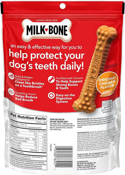 Milk-Bone Brushing Chews Original Chicken Flavor Daily Dental Dog Treats, Mini, 7.1 Oz. Bag (Pack of 5)
