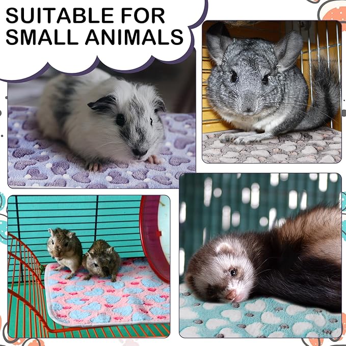 Tudomro 8 Pcs Guinea Pig Blankets Washable Small Pet Fleece Bedding Cage Liners Double Sided Pet Reusable Sleep Mat Pad Cover for Ferret Chinchilla Furniture Protection(Heart,47 x 24 Inch)