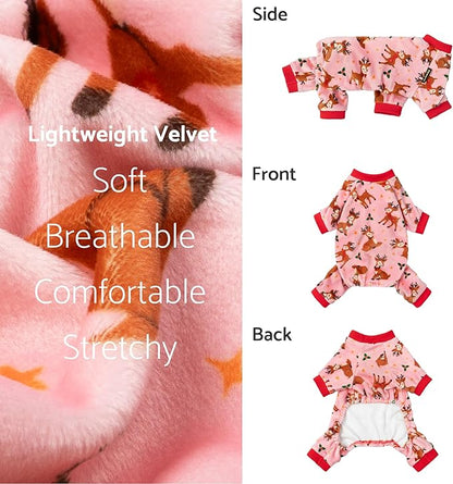Fitwarm Christmas Reindeer Dog Pajamas, Christmas Clothes for Small Dogs Girl, Holiday Pet Outfit, Pink, Red, XL