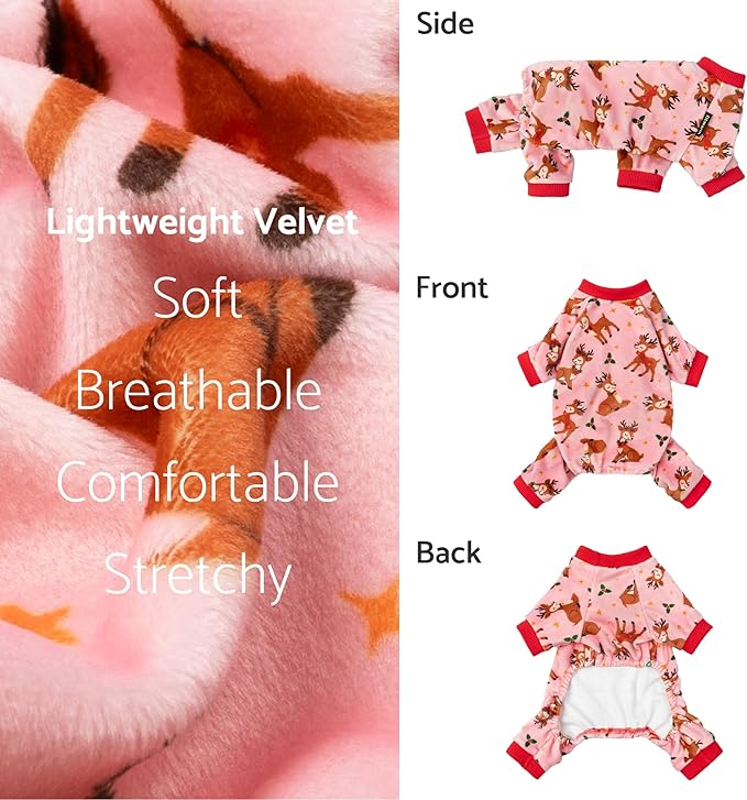 Fitwarm Christmas Reindeer Dog Pajamas, Christmas Clothes for Small Dogs Girl, Holiday Pet Outfit, Pink, Red, Medium
