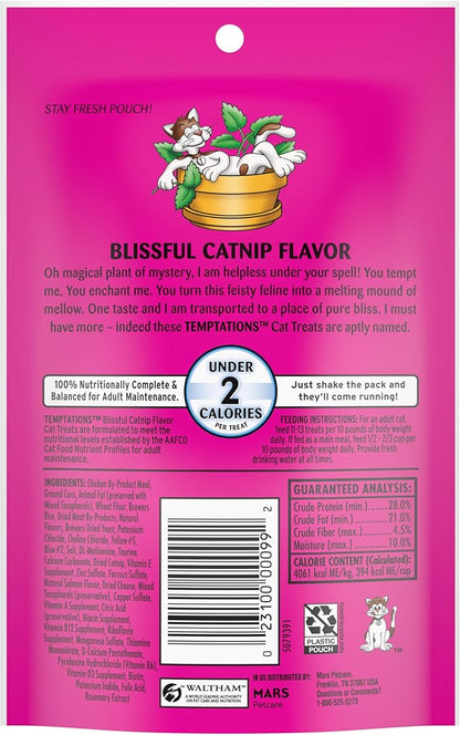 Temptations Cat Treats, Classic Crunchy and Soft Cat Treats, Blissful Catnip Flavor, Catnip Treats, 3 oz. Pouch (Pack of 12)
