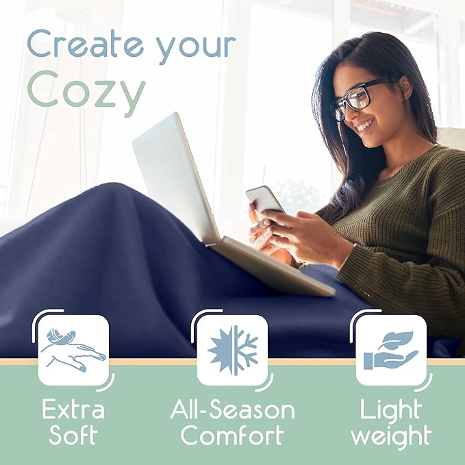 Vellux King Size Microfleece Blanket - All-Season Comfort, Supersoft Lightweight Throw for Bed, Couch, Sofa or Travel, Pet-Friendly, Navy (Pack of 2)